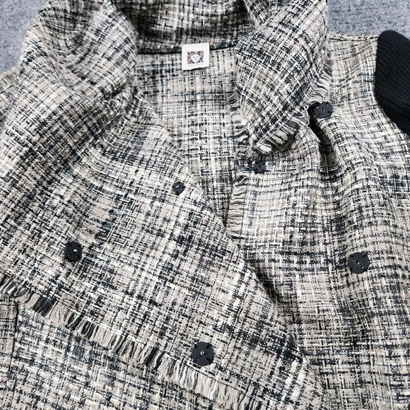 Anne Klein Wool Blend Tweed Jacket Shawl Scarf Collar Luxe Modern Coastal Chic M - Picture 9 of 14